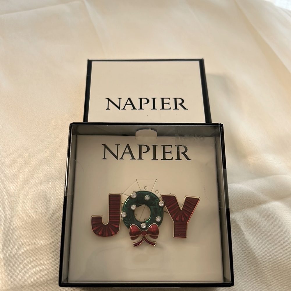 NAPIER Christmas Brooch !! Beautiful “JOY” style ! New in Box !
